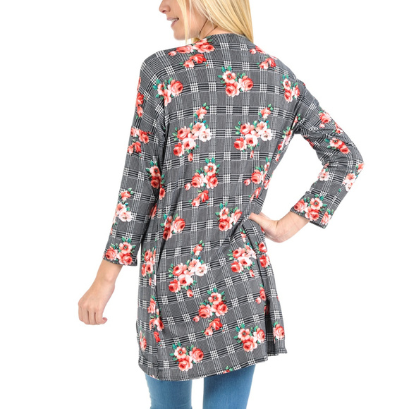 *NWOT*  Black & Red Floral Open Cardigan - Picture 3 of 3